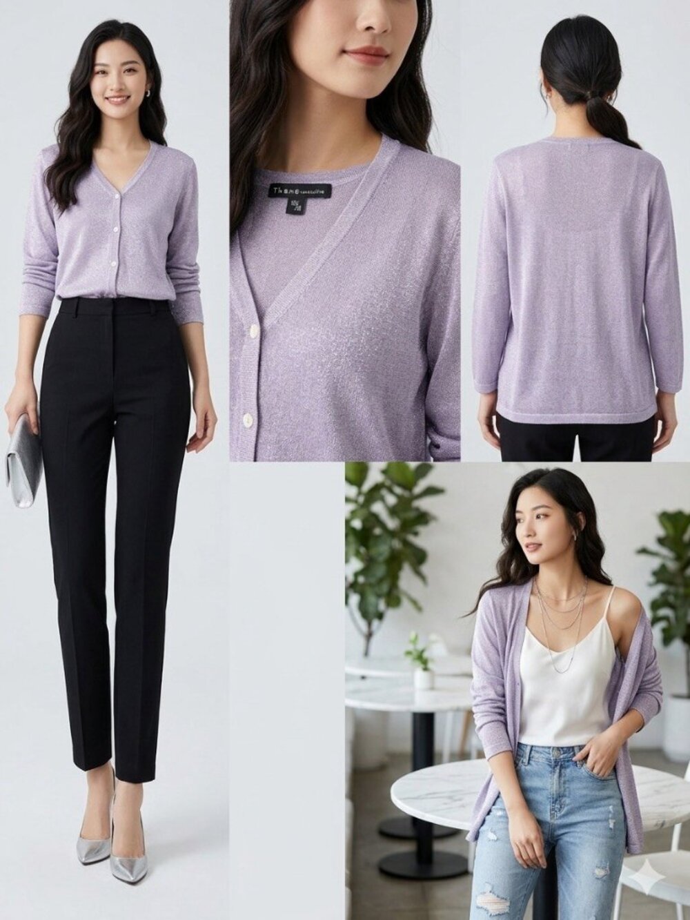 Lavender Metallic Shimmer Knit Cardigan Sweater Size M